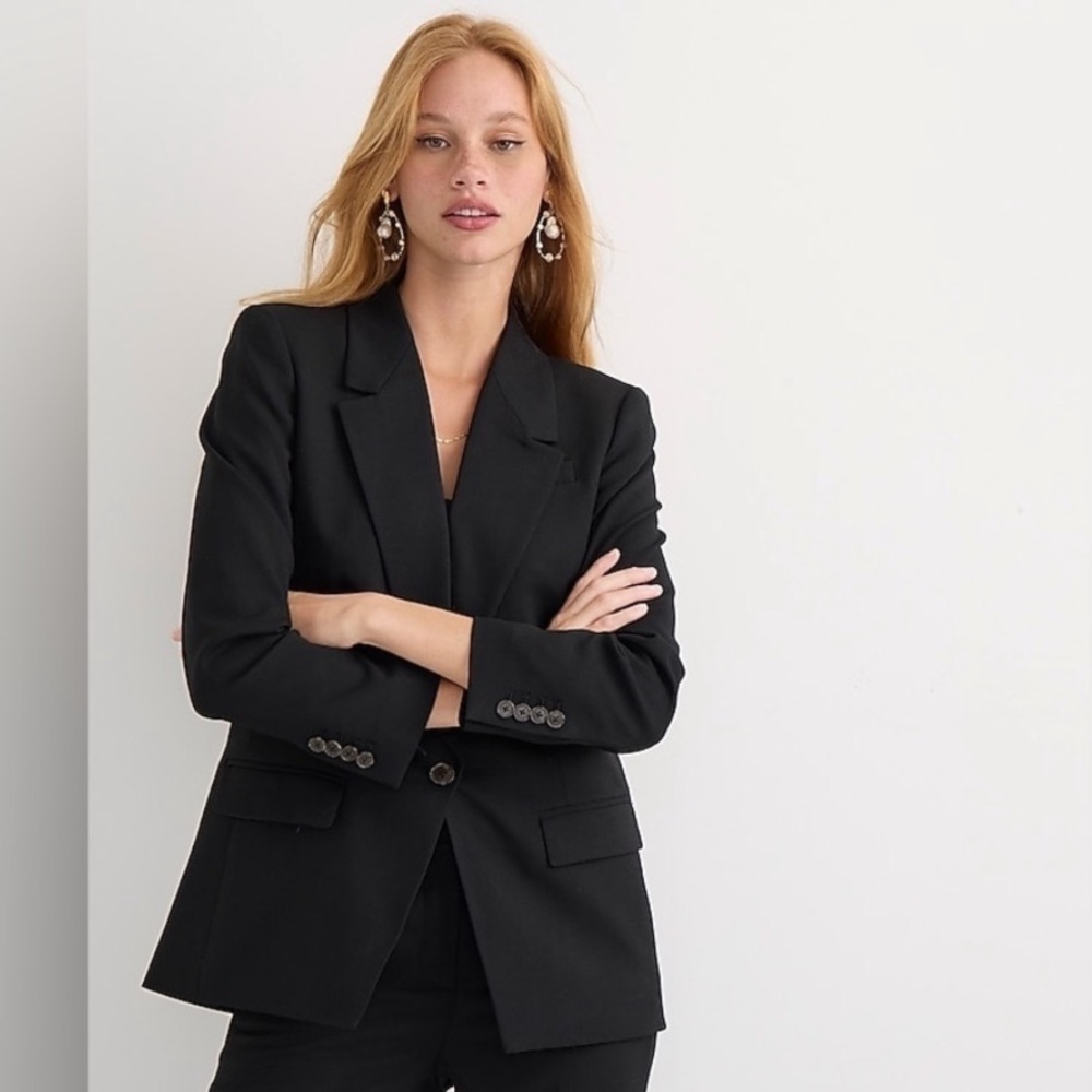 J Crew Willa Italian Wool Blend Black Suit Jacket Size 2 - Picture 2 of 16